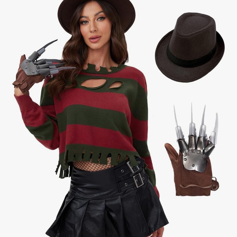 Striped Sweater with Hat and Glove Set